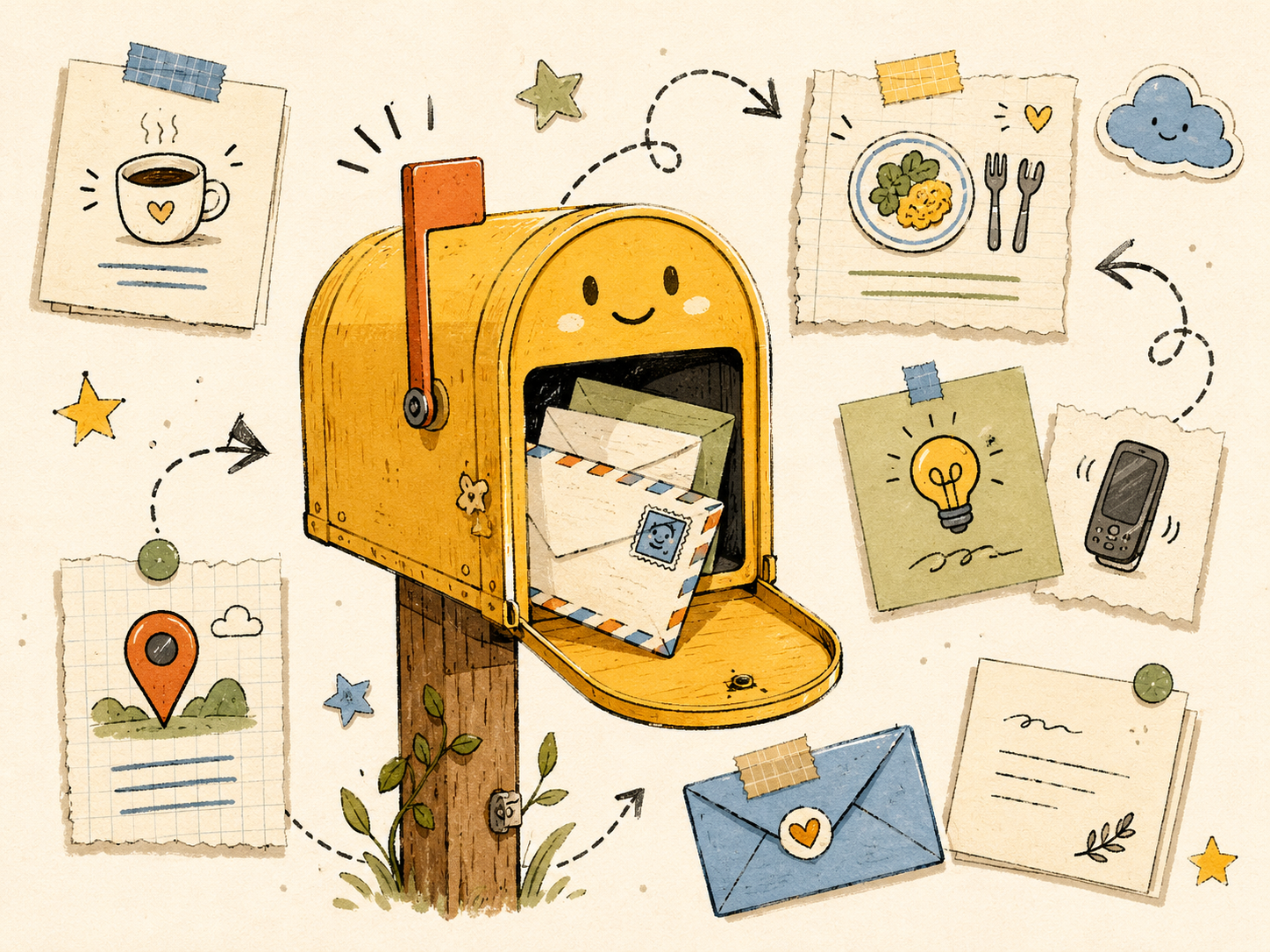 A playful illustrated mailbox for tiny messages